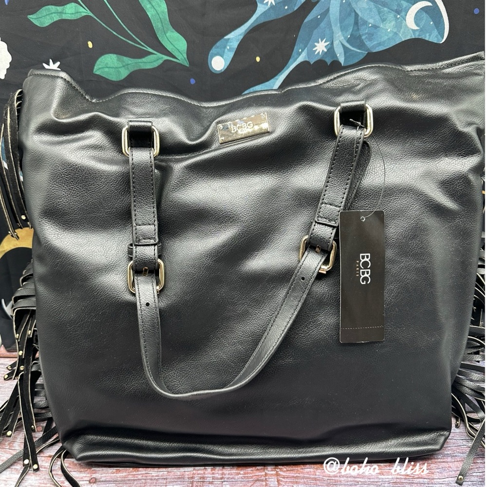 BCBG | Large Black Fringe Tote Bag NWT